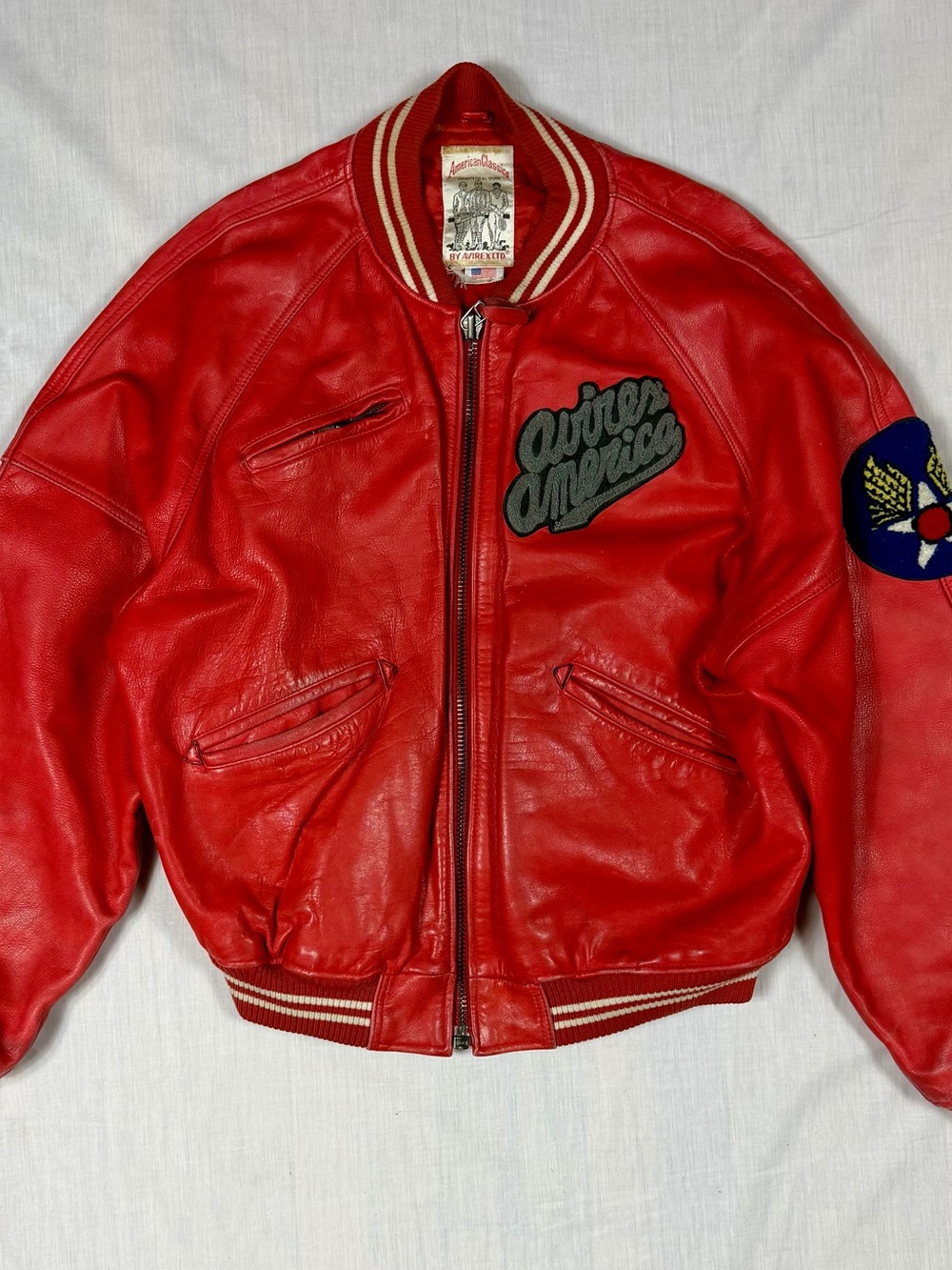 Avirex Red Leather Bomber Jacket -